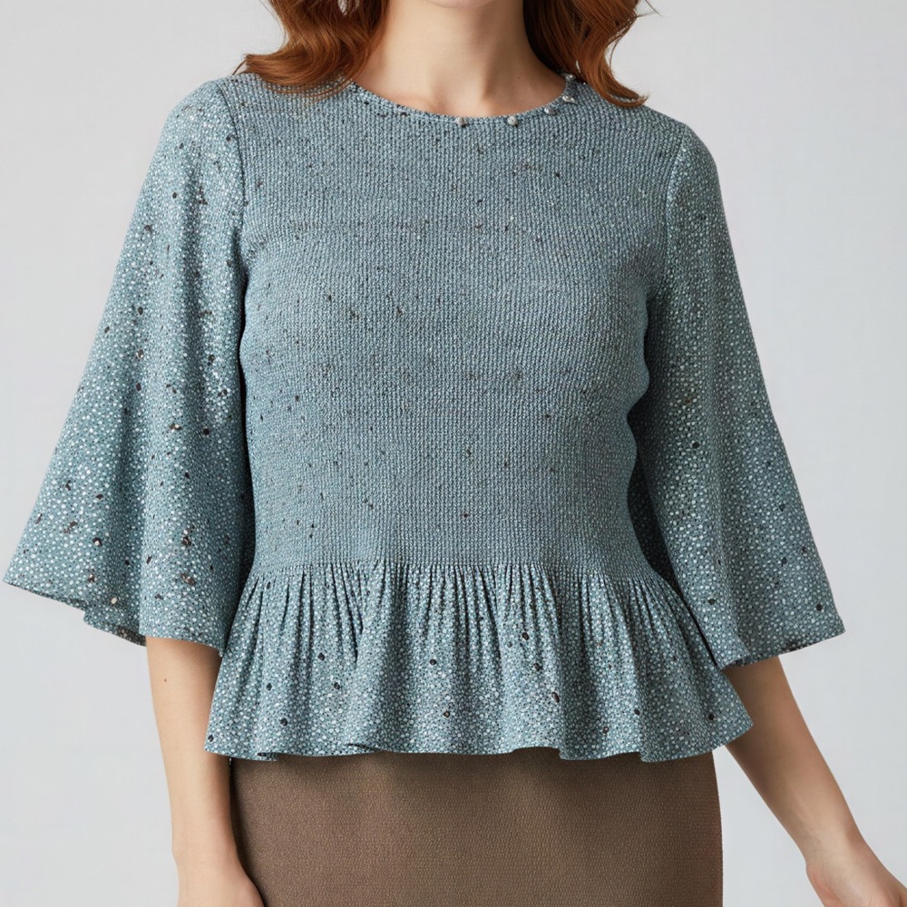 Chic Teal Floral Blouse with 3/4 Sleeves